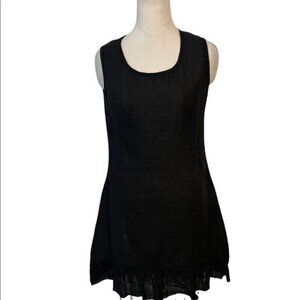 Pure Venice Black Lace Trim Linen Mini Dress Medium